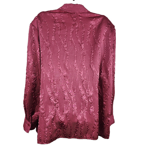 Maggie Barnes Womens Shirt Plus 2X Textured Satin Crinkle Button Front Feminine - Picture 2 of 10